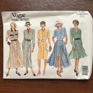 Vintage Vogue Basic Design 1147 Sewing Pattern, Uncut Size 8-12, 1993